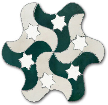Mosaic House Moroccan tile RafRaf 1-24-26 White Sea Green Polar White  zellige, mosaic, zellij, field, pattern, glaze, stars, playful, intricate 